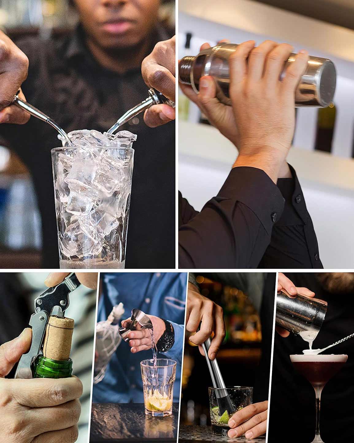 14PCS Cocktail Making Set Rotating Stand Stainless Steel - Image 3