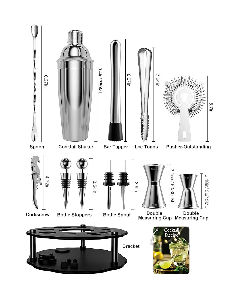 14PCS Cocktail Making Set Rotating Stand Stainless Steel - Image 4