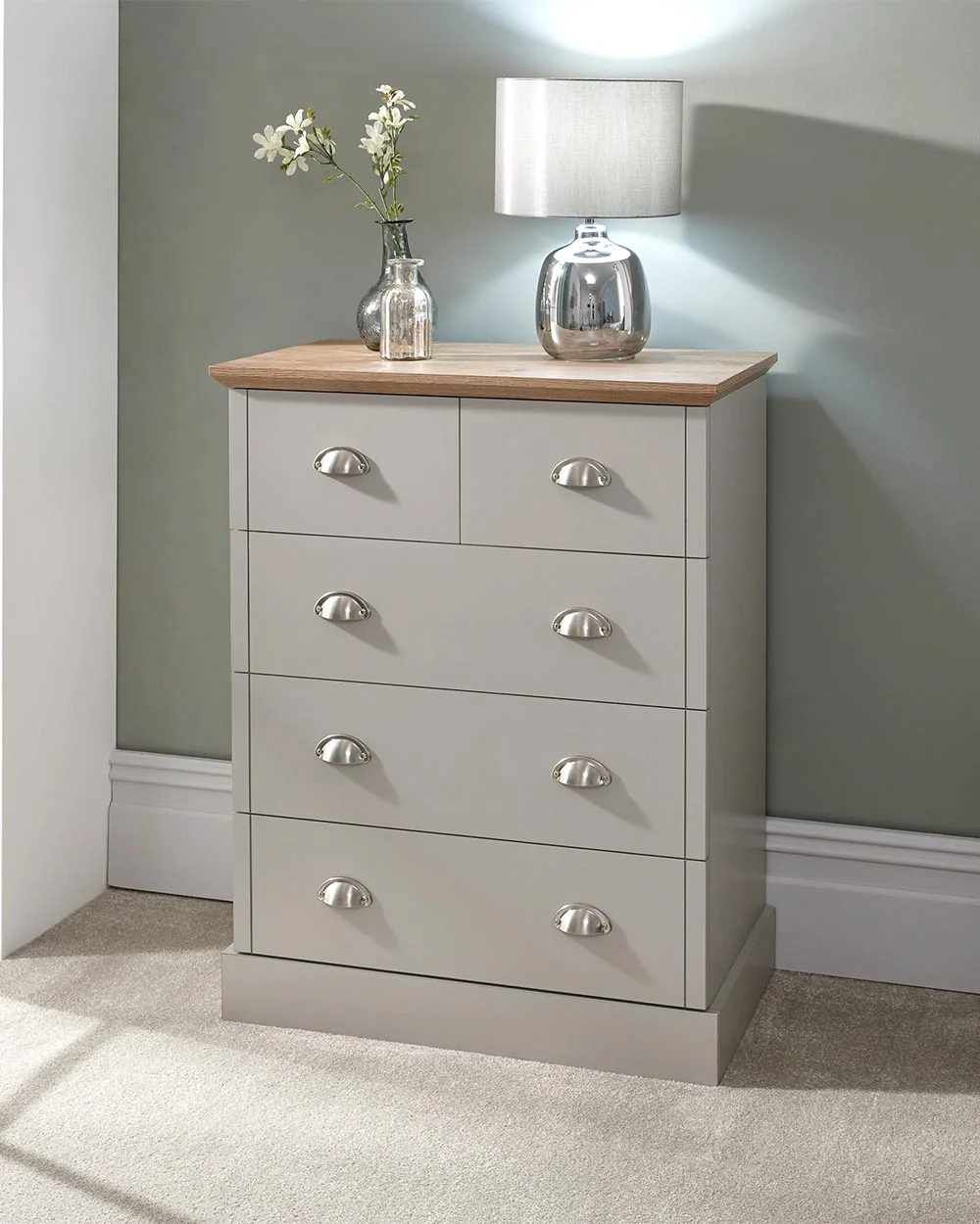 Kendal 2 + 3 Chest Of Drawers Grey With Oak Effect