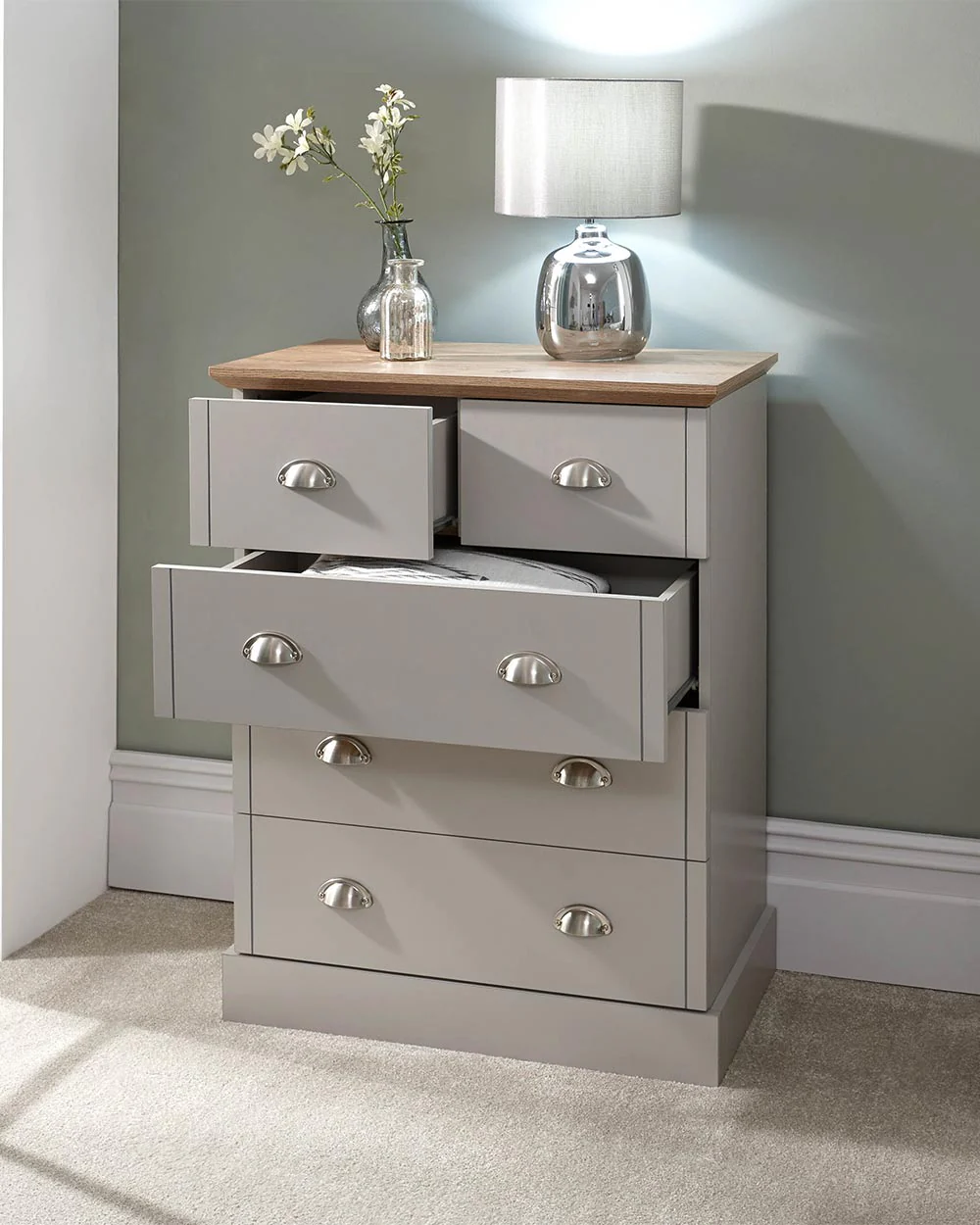 Kendal 2 + 3 Chest Of Drawers Grey With Oak Effect - Image 2