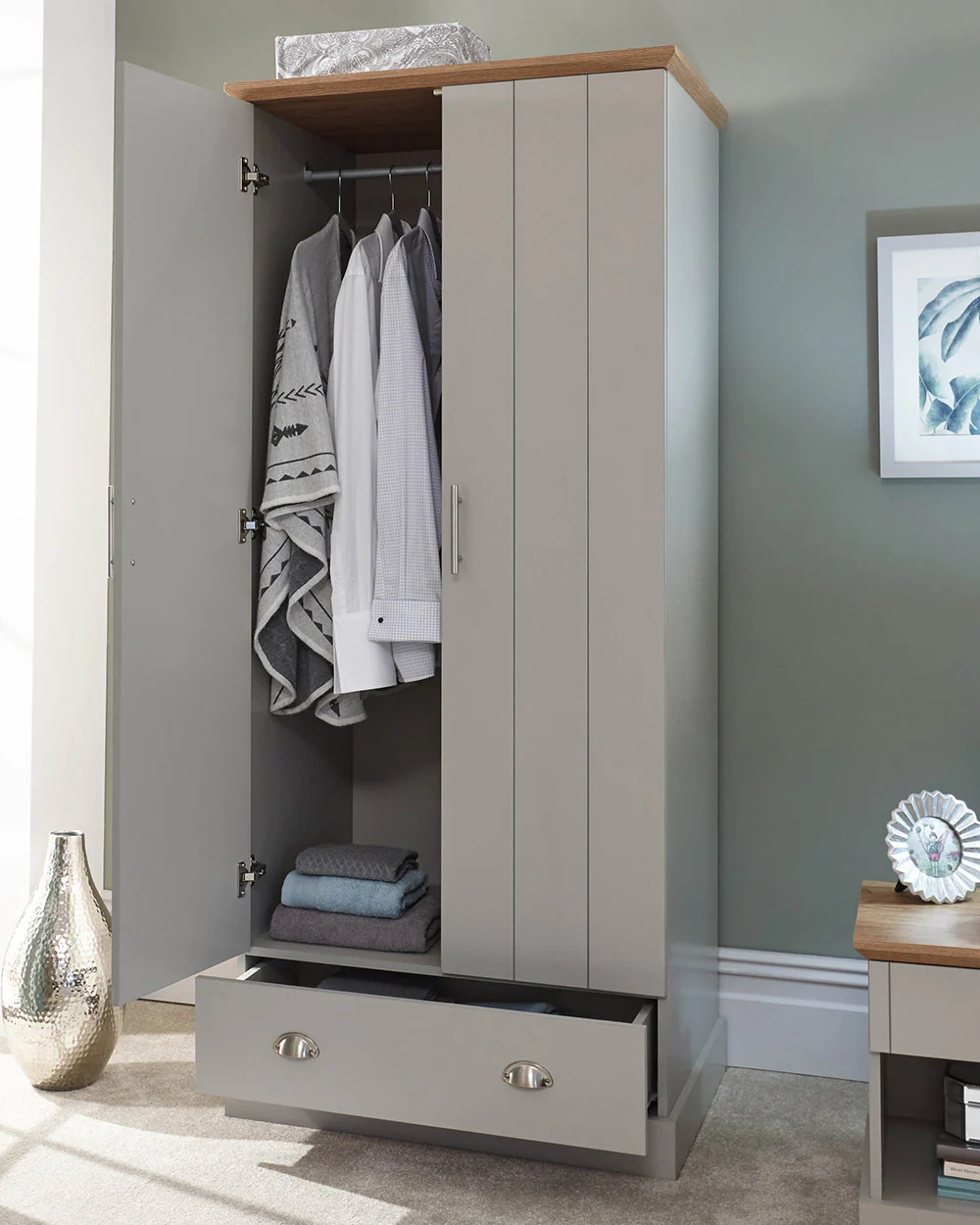 Kendal 2 Door Wardrobe with 1 Drawer Grey - Image 12