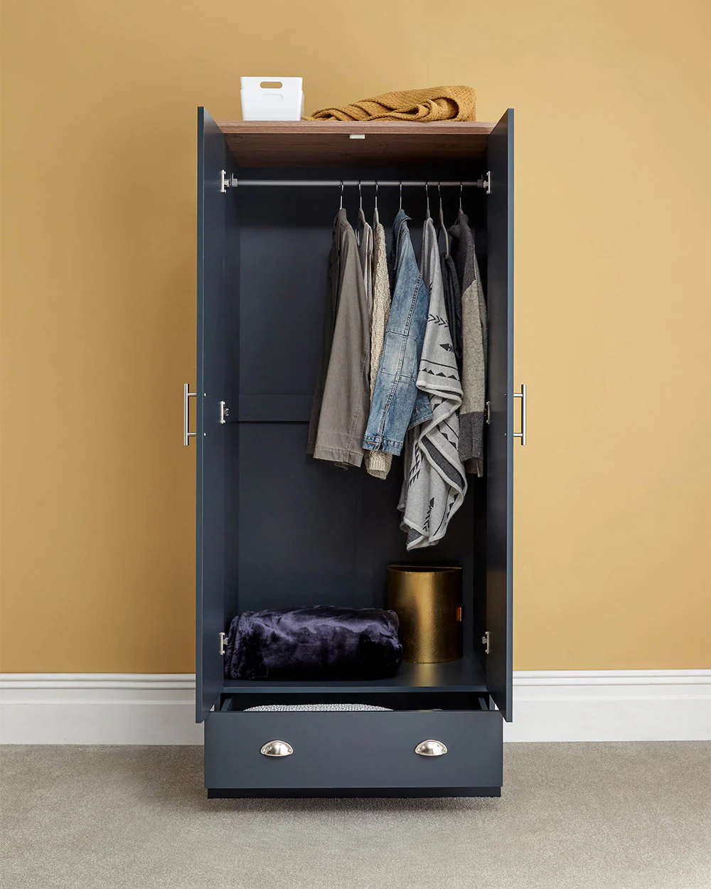 Kendal 2 Door Wardrobe with 1 Drawer Slate Blue - Image 2
