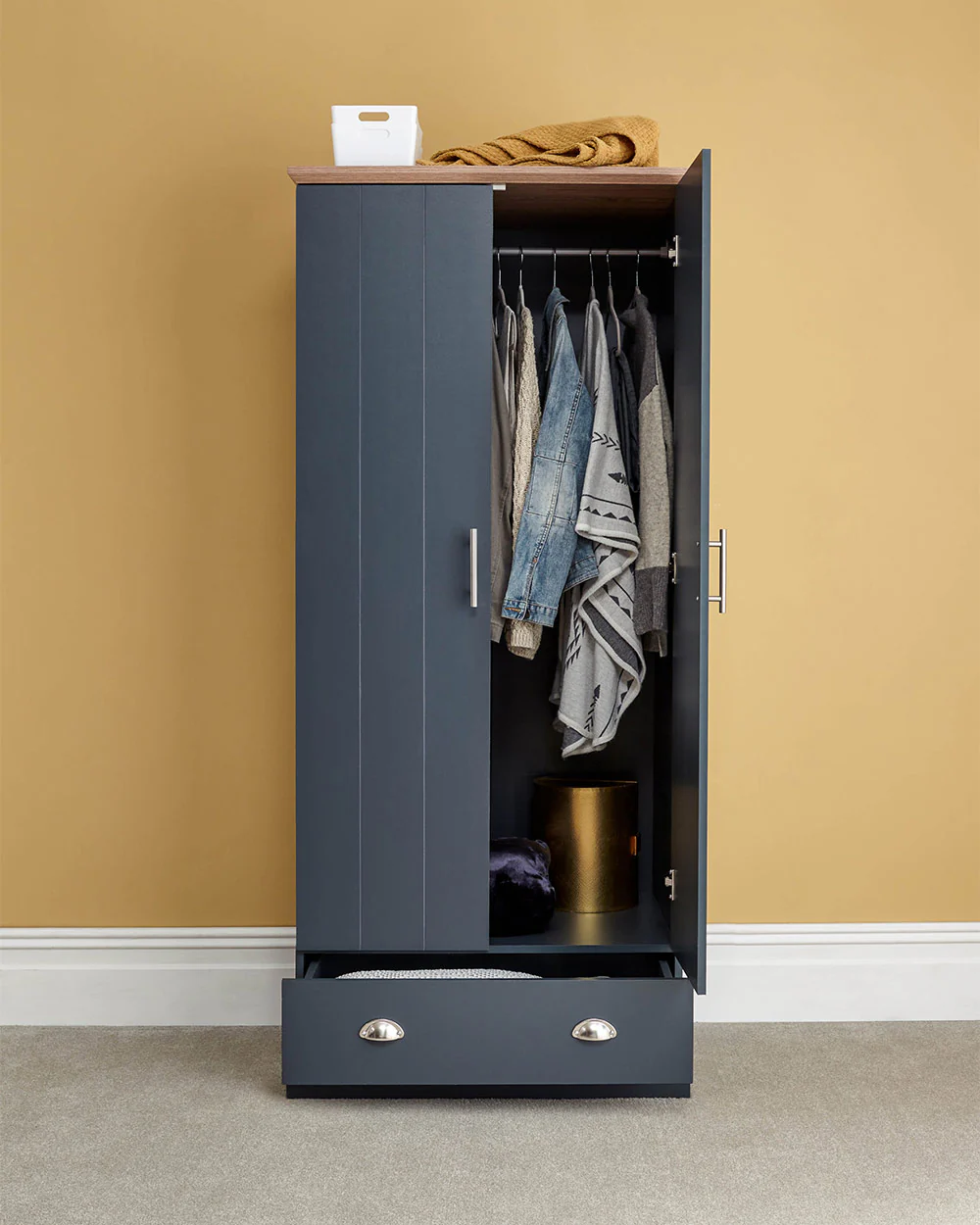 Kendal 2 Door Wardrobe with 1 Drawer Slate Blue - Image 3