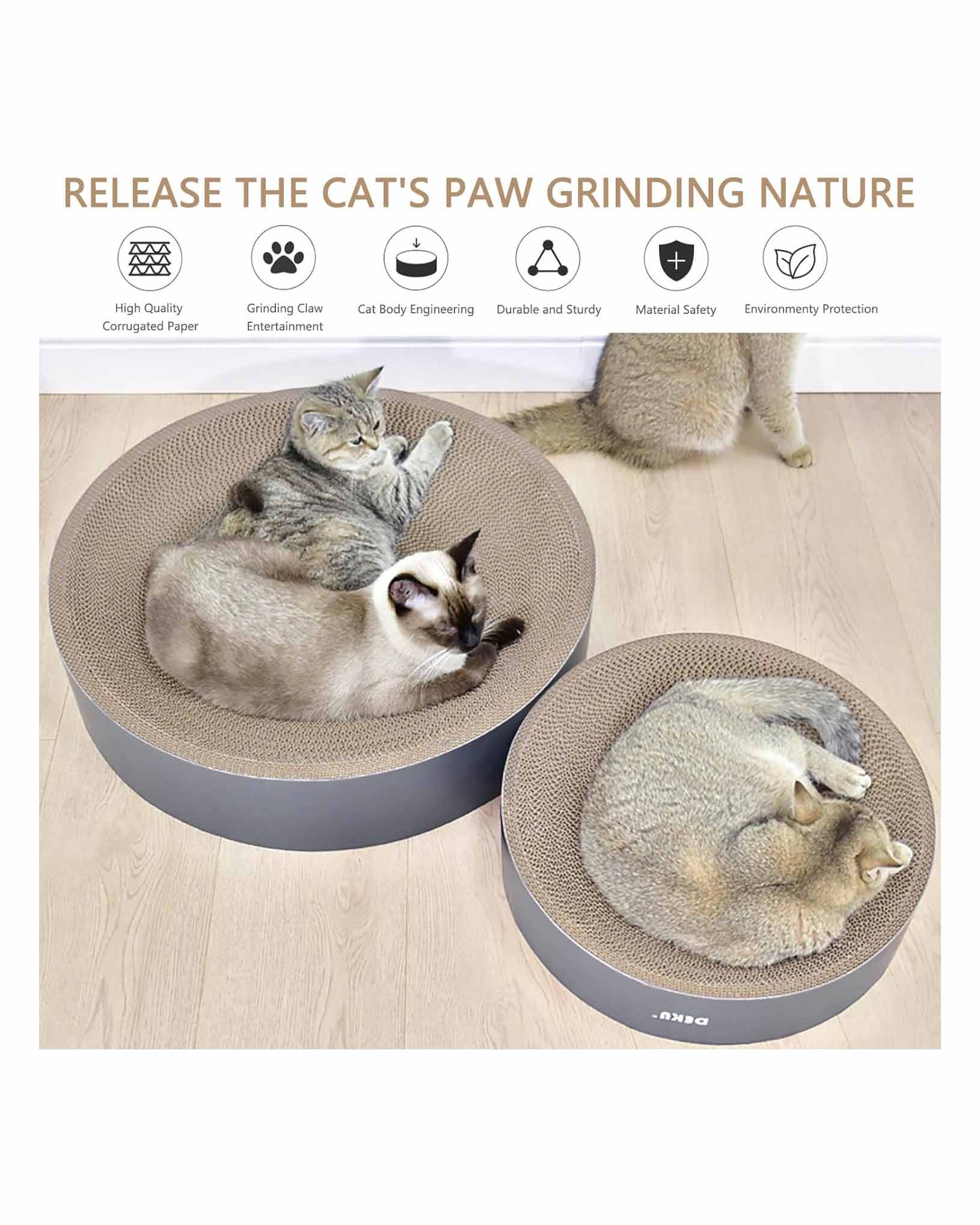 2 in 1 Cat Scratch Bed  Round Corrugated Cardboard Refill 50cm - Image 2