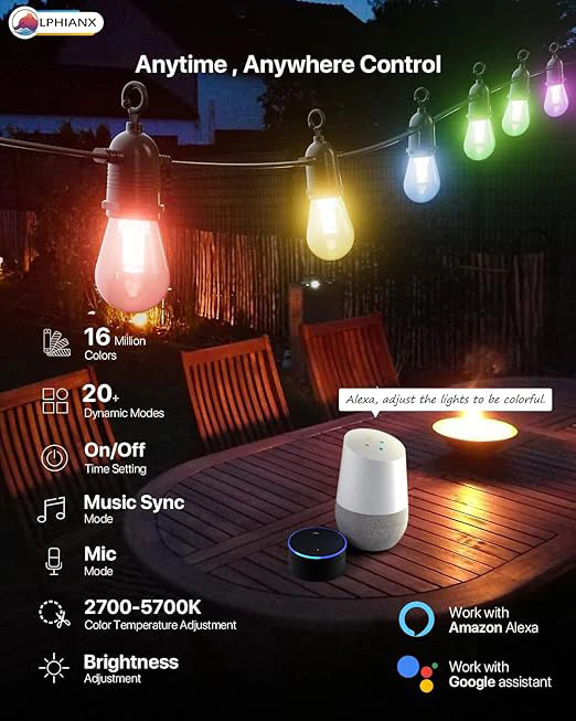 15 LED Outdoor String Lights with Remote APP Control 49FT - Image 2