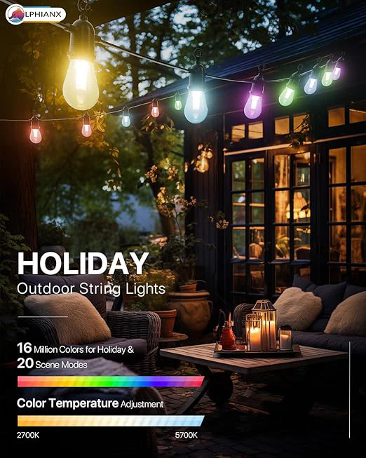 15 LED Outdoor String Lights with Remote APP Control 49FT - Image 4