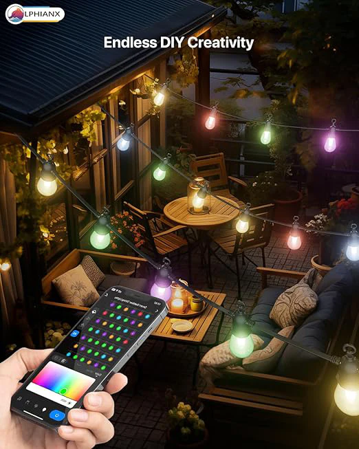 15 LED Outdoor String Lights with Remote APP Control 49FT - Image 6