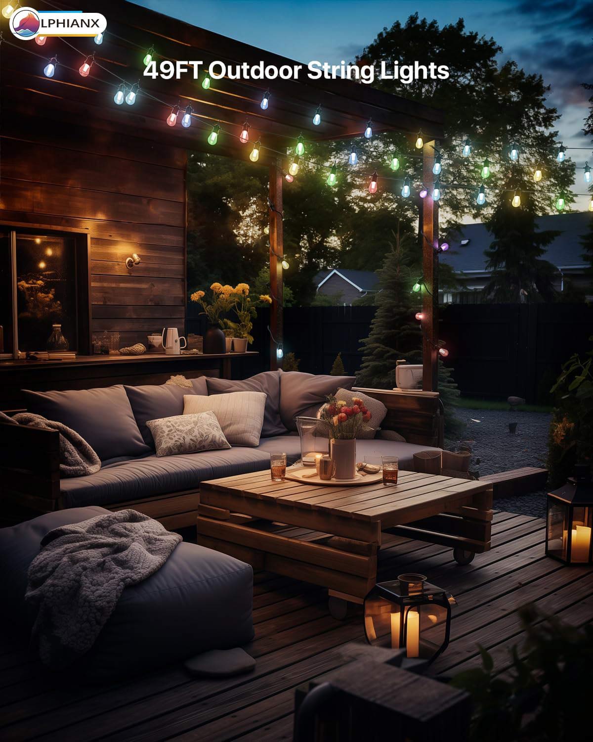 15 LED Outdoor String Lights with Remote APP Control 49FT - Image 7
