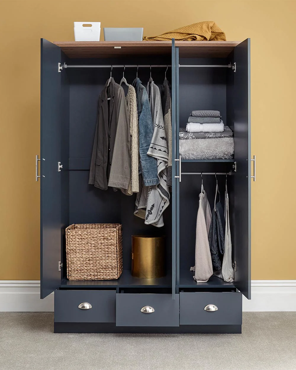 Kendal 3 Door Wardrobe With 3 Drawers, Slate Blue - Image 11