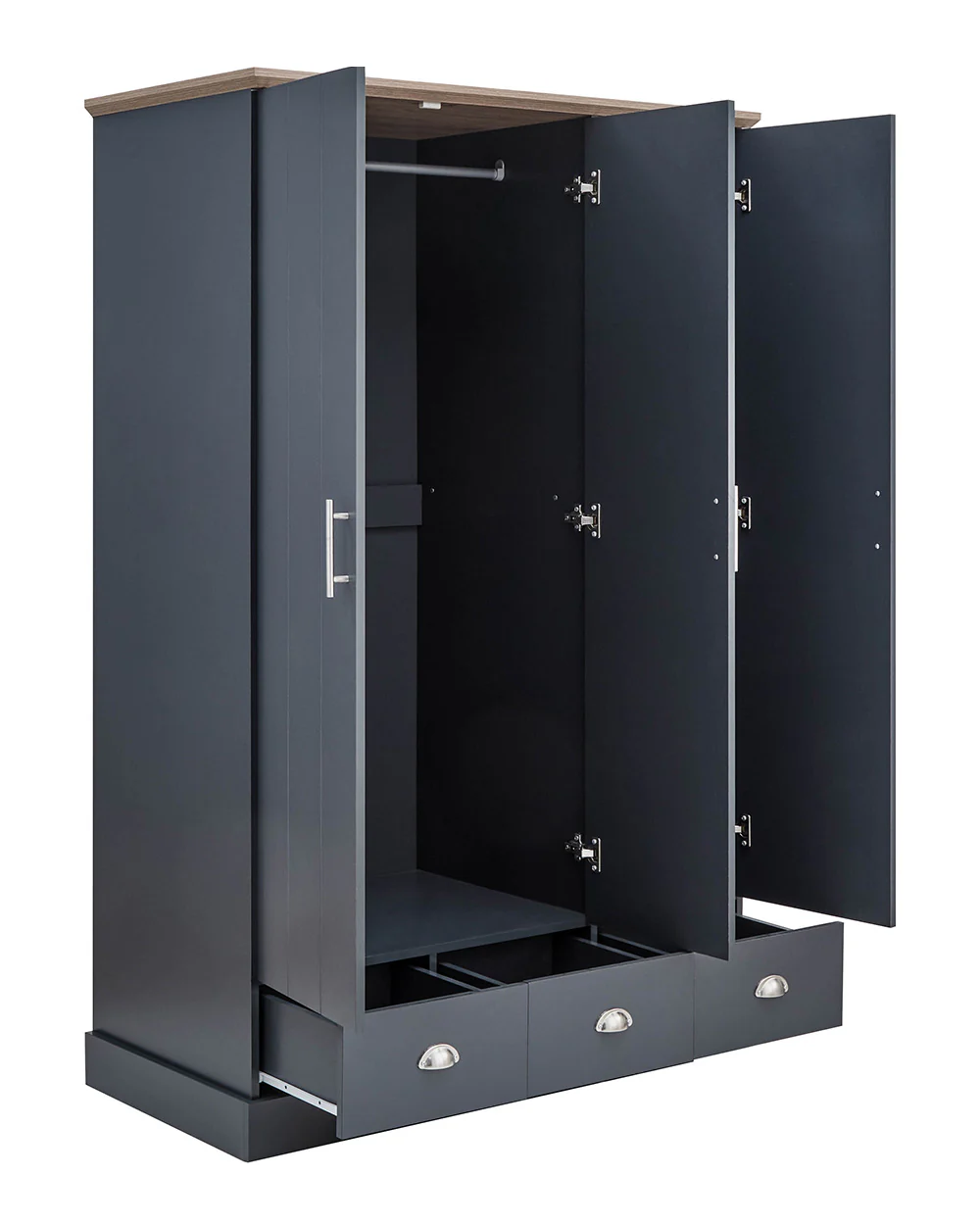 Kendal 3 Door Wardrobe With 3 Drawers, Slate Blue - Image 14