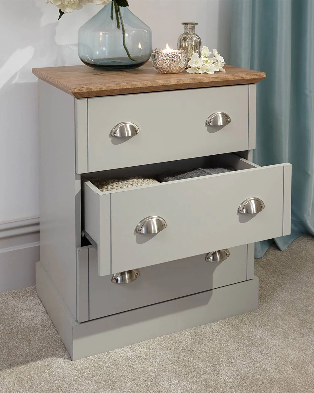Kendal 3 Drawer Chest Of Drawers, Grey - Image 2