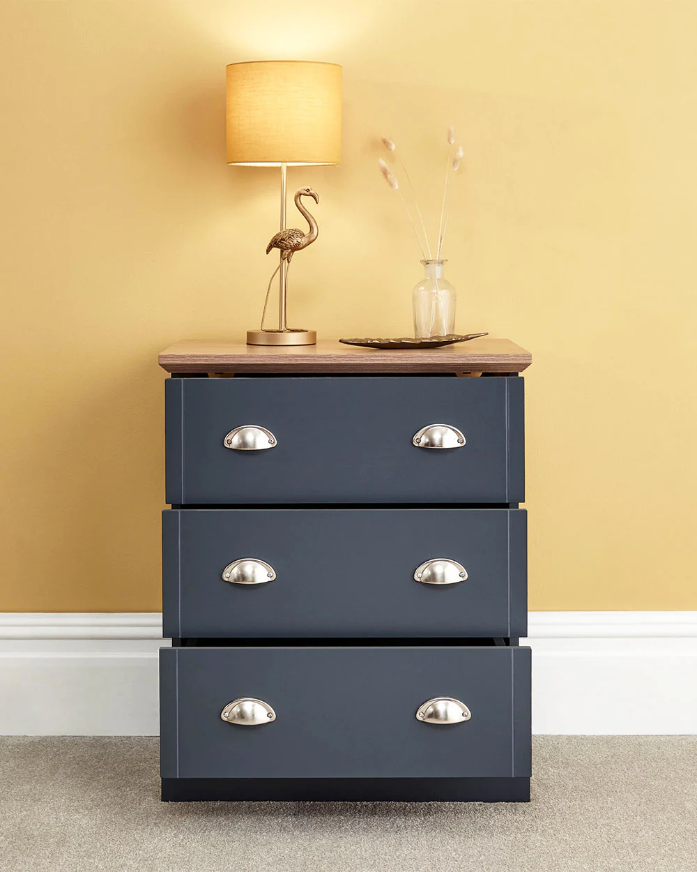 Kendal 3 Drawer Chest Of Drawers, Slate Blue