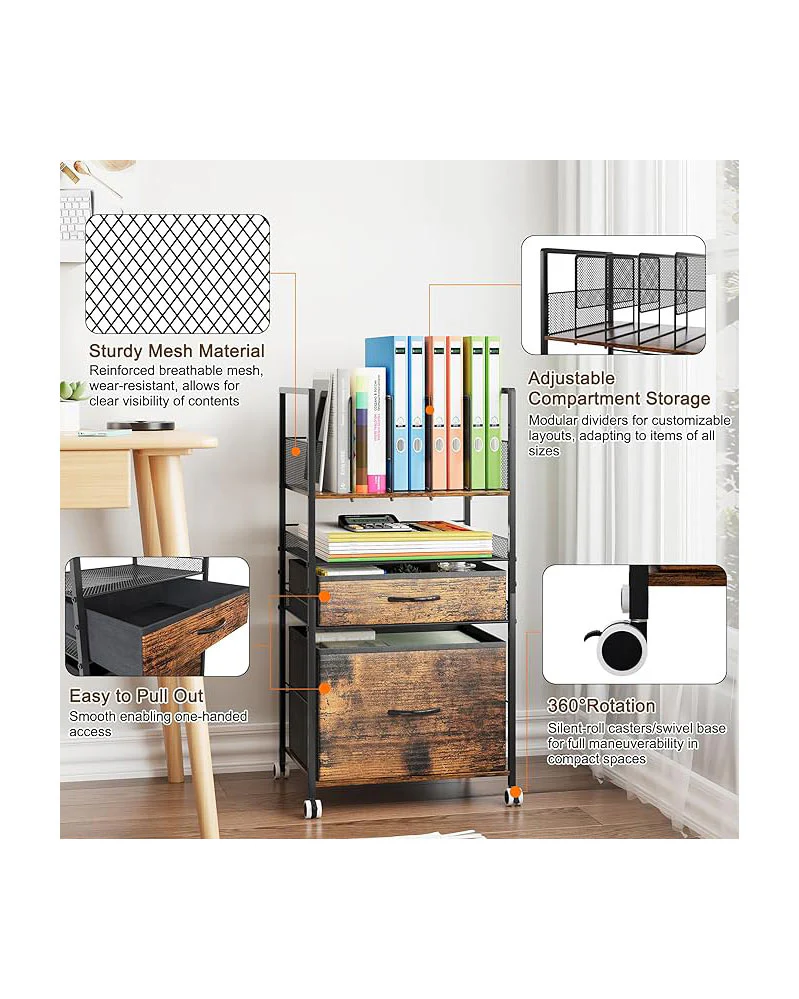 3 Tier Rolling Utility Cart with 2 Drawers Metal Black - Image 3
