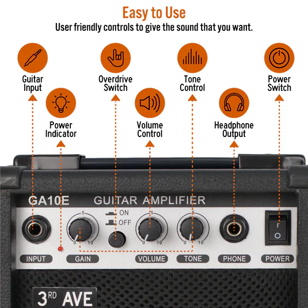 3rd Avenue 10W RMS Electric Guitar Amplifier Black - Image 3