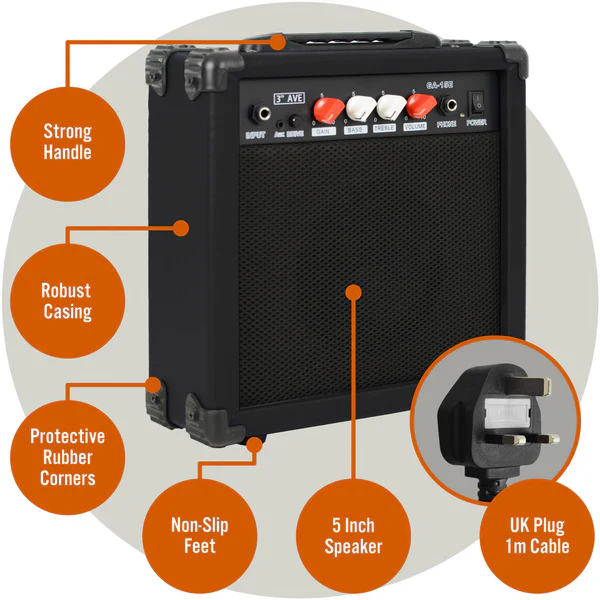 3rd Avenue 15 Watt Electric Guitar Amplifier Black - Image 4