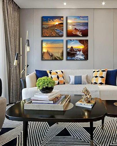 4 Panel Framed Sunrise Canvas Wall Art 16 X 16" - Image 2