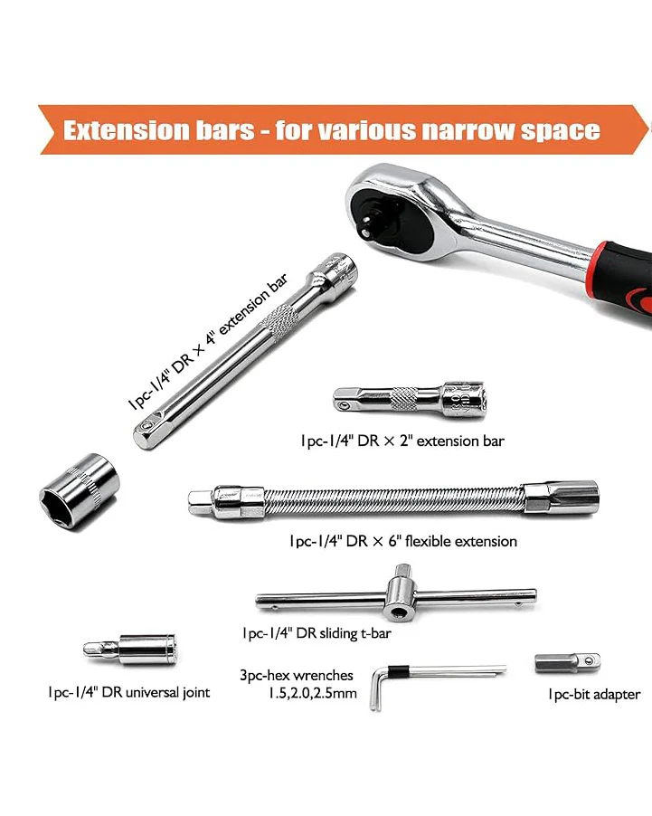 46 Piece Socket Wrench Set 1/4 Inch Drive Ratchet Set - Image 6