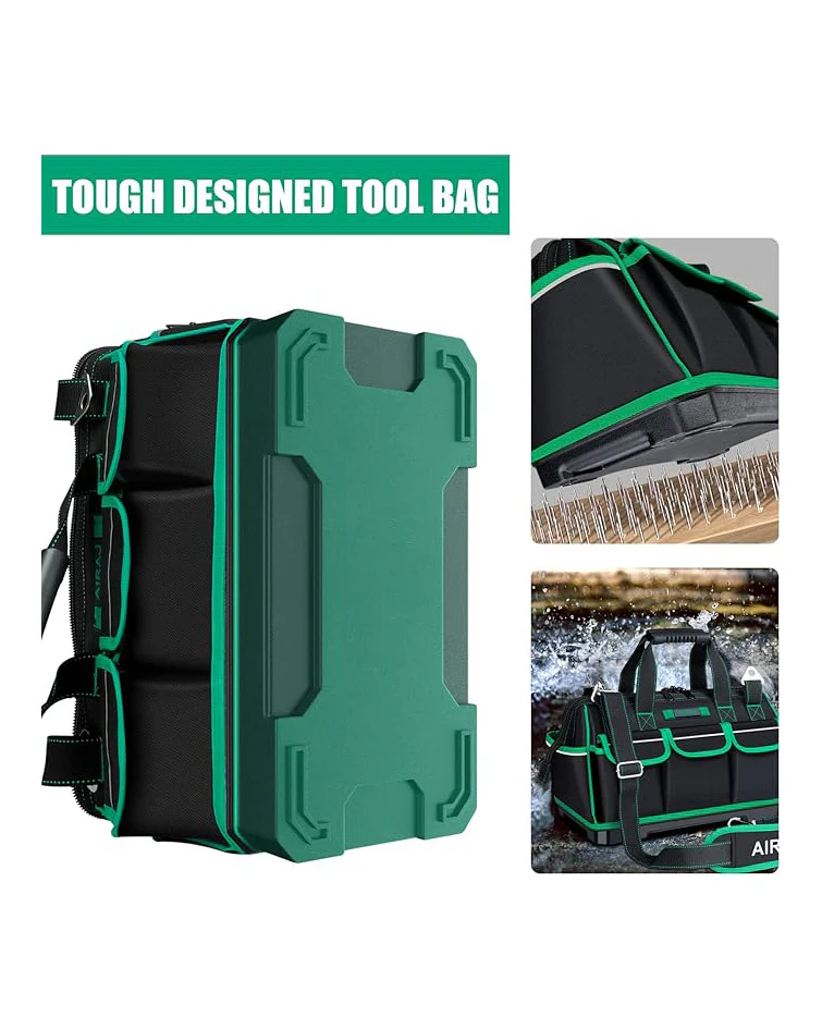 AIRAJ Tool Bag 16" Wide Mouth Heavy Duty Black Green - Image 4