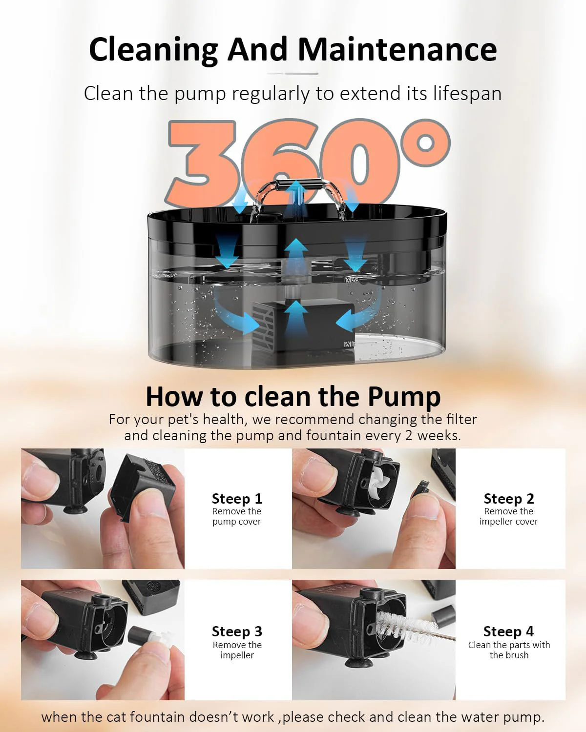 Automatic Water Fountain 2.2L for Cats and Dogs Black - Image 7