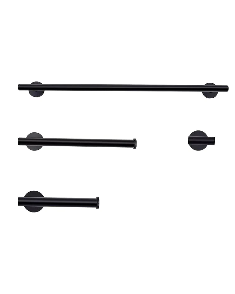 Bathroom Hardware Towel Bar Set Stainless Steel Black 4 Pk - Image 2
