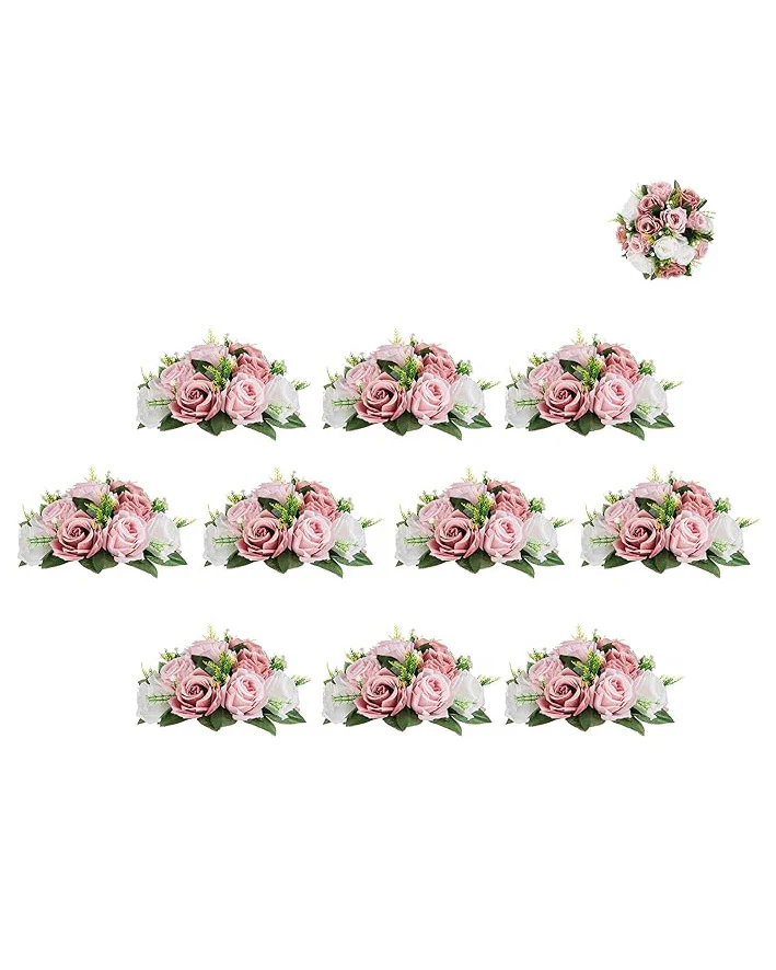 BLOSMON Artificial Flower Centrepieces 10pcs Dusty Rose - Image 2