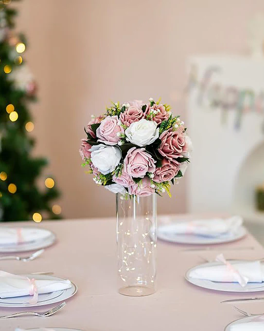 BLOSMON Artificial Flower Centrepieces 10pcs Dusty Rose - Image 3