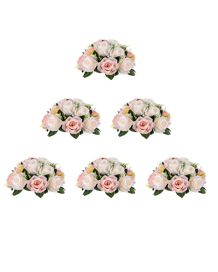 BLOSMON Artificial Flower Centrepieces 6pcs Blush Cream - Image 2