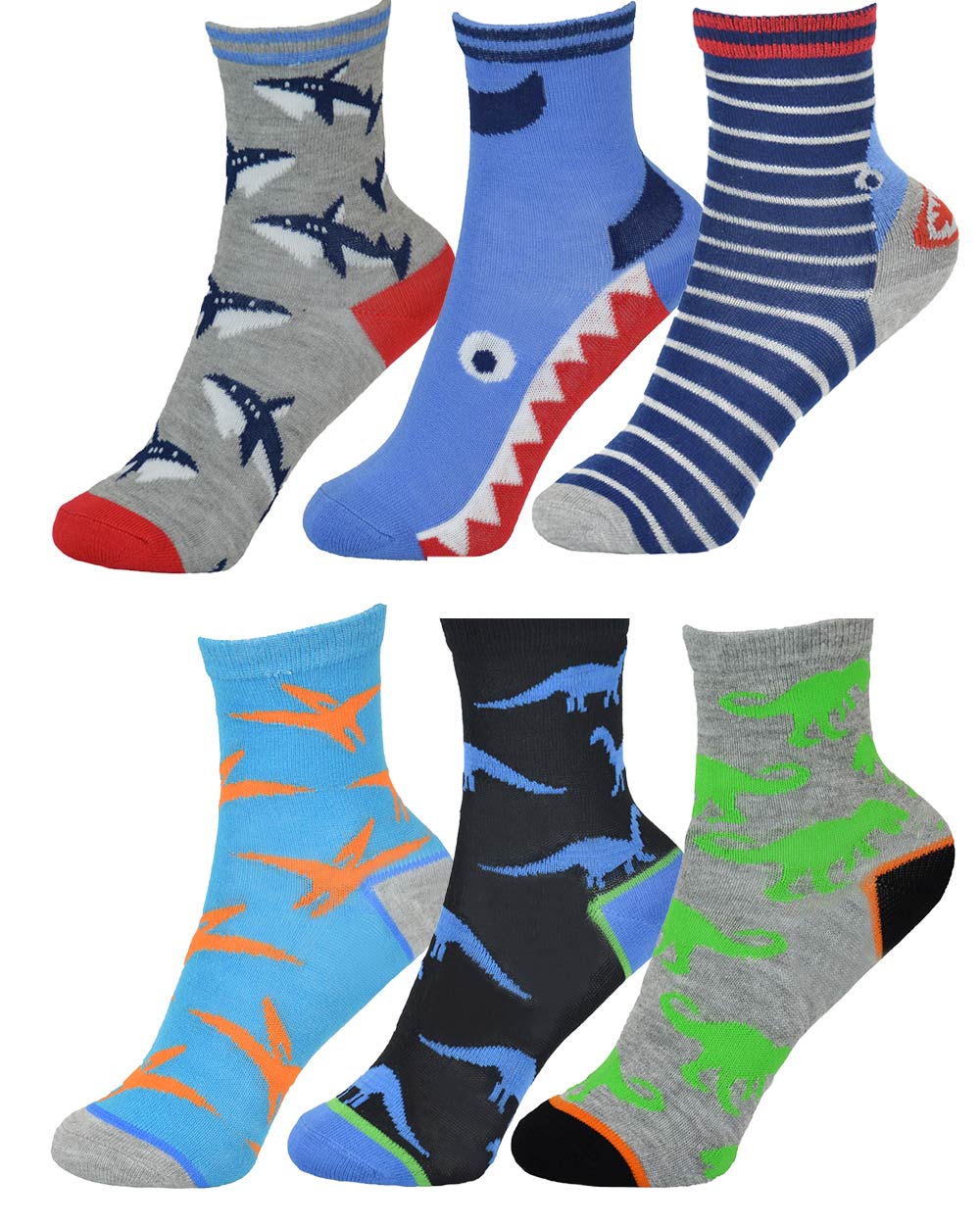 Boys Bamboo Socks 6 Pack Sharks Dinosaurs