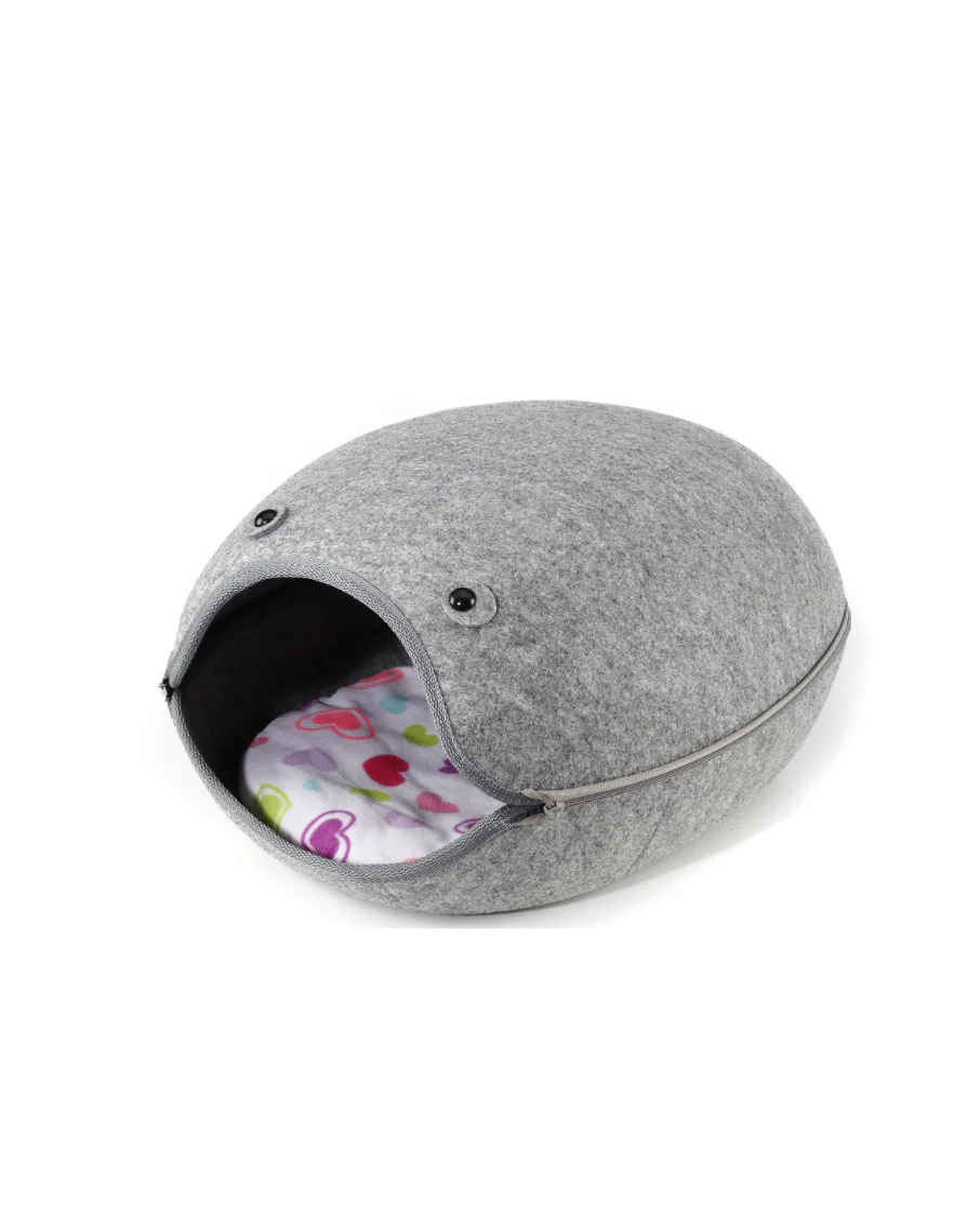 Cat House Igloo Bed Pet Cave with Cushion Grey