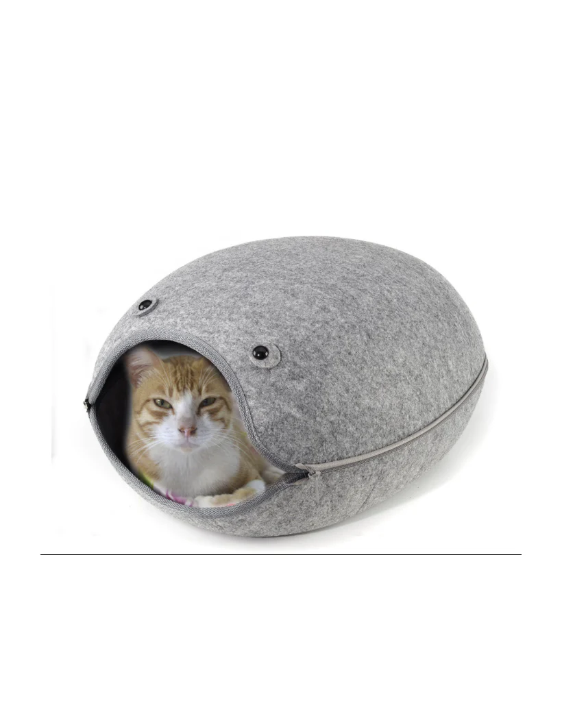 Cat House Igloo Bed Pet Cave with Cushion Grey - Image 2