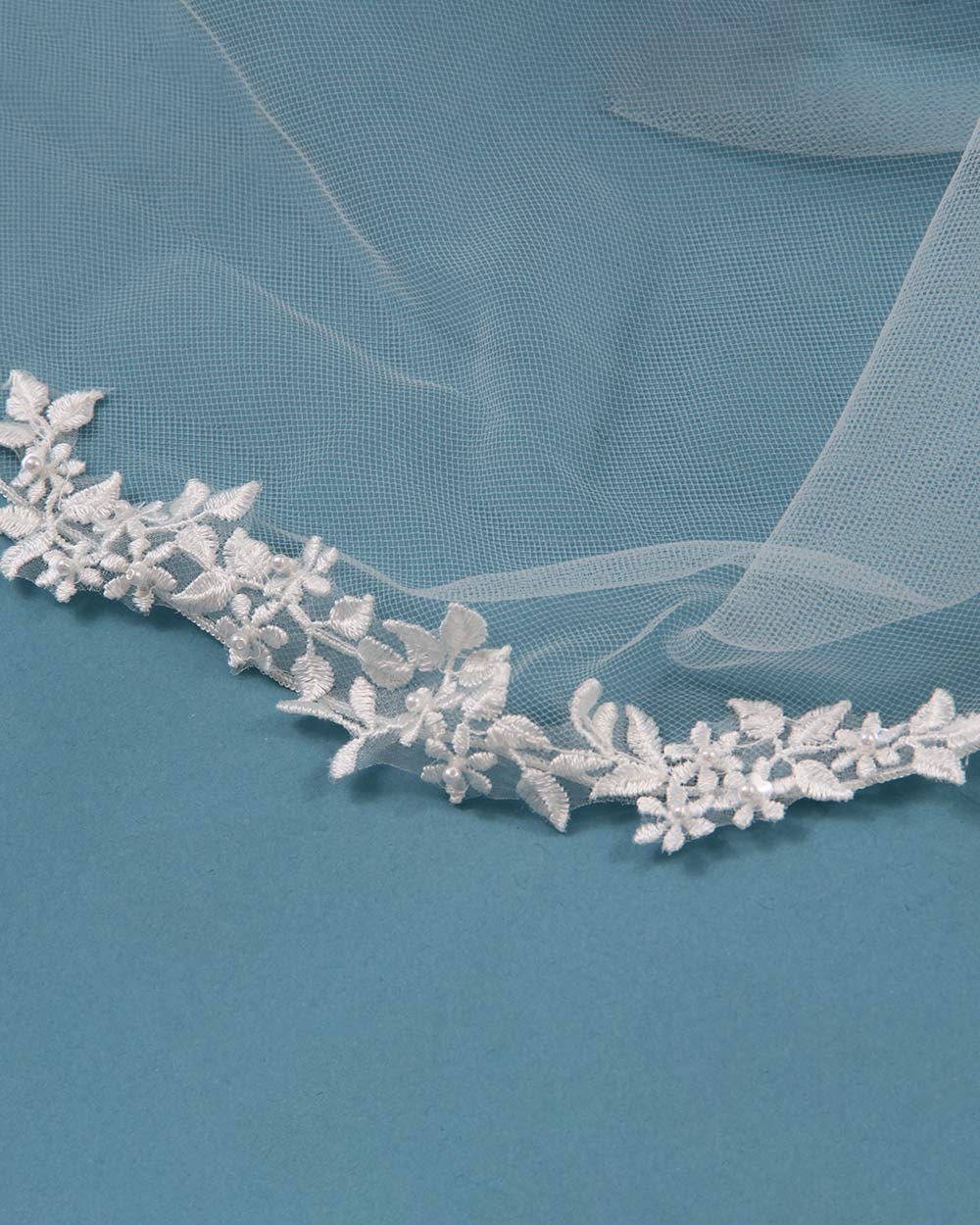 Cathedral Wedding Veil Lacy Floral Motif - Image 9