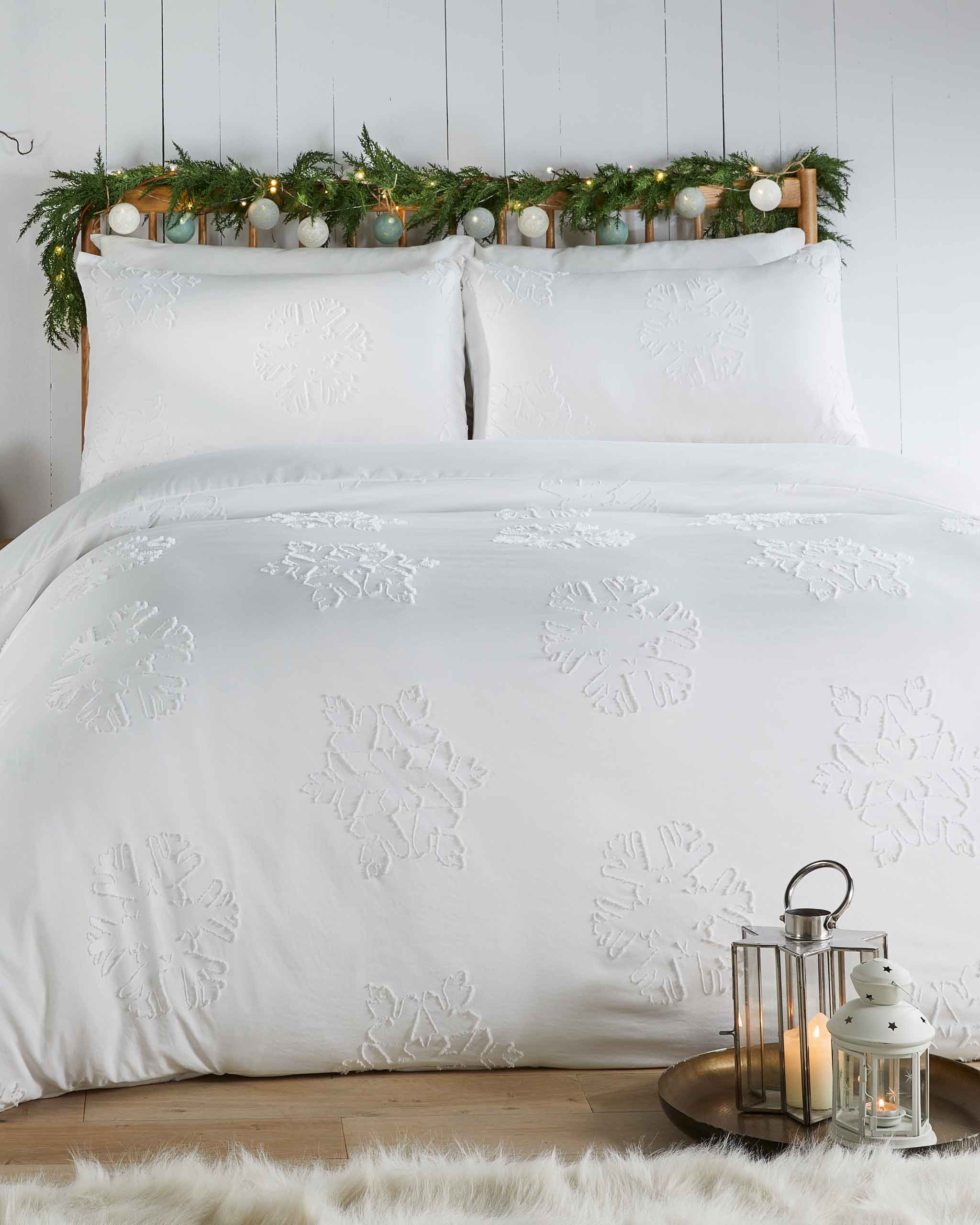 Christmas Duvet Cover Snowflake Single Double King White