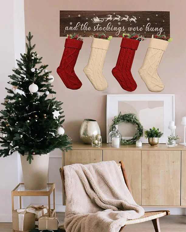 Christmas Stocking Holder with 6 Hangers Red - Image 2