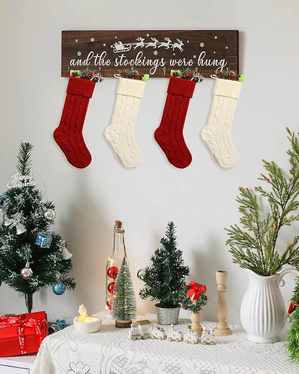 Christmas Stocking Holder with 6 Hangers Red - Image 3