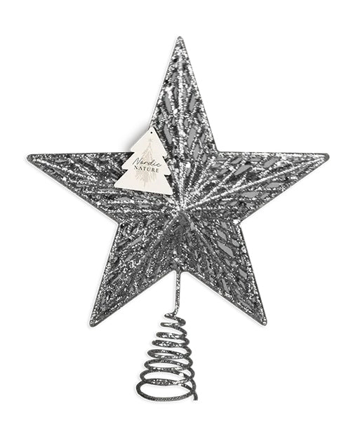 Christmas Tree Topper Silver Glitter Star 25cm