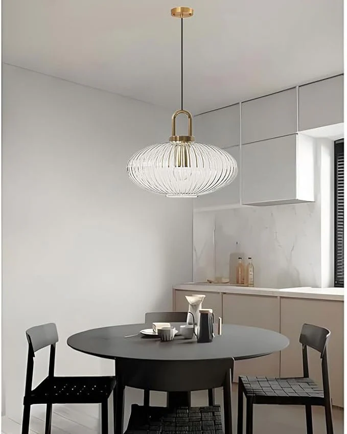 Clear Ribbed Glass Lamp Shade Pendant Light 300mm - Image 3