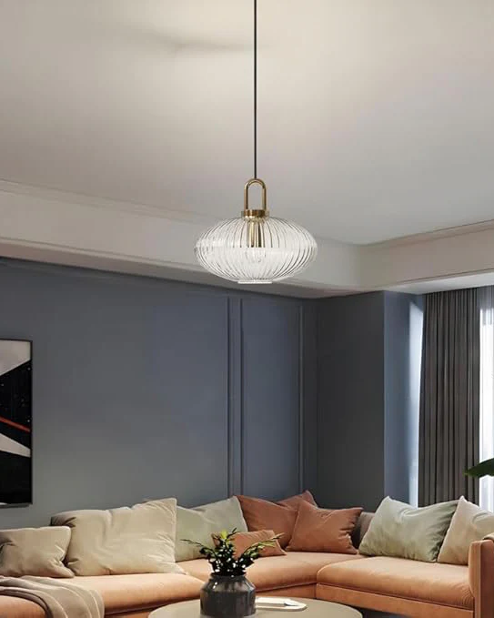 Clear Ribbed Glass Lamp Shade Pendant Light 300mm - Image 4