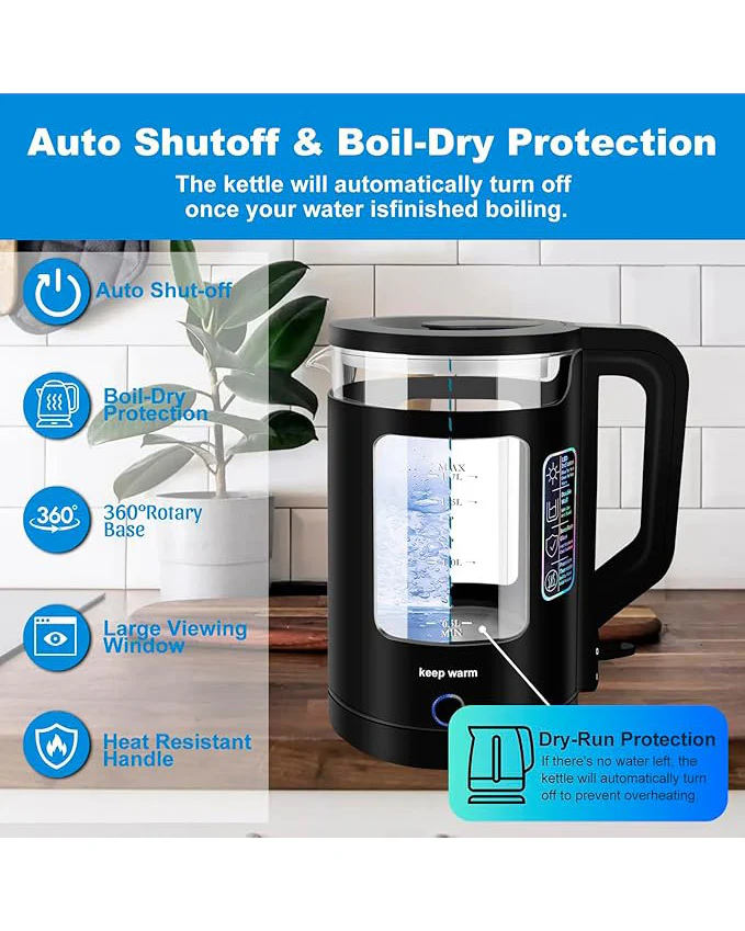 COSFEE Electric Kettle 1.7L, Fast Boil Auto Shut-Off Black - Image 2