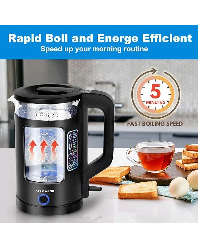 COSFEE Electric Kettle 1.7L, Fast Boil Auto Shut-Off Black - Image 4