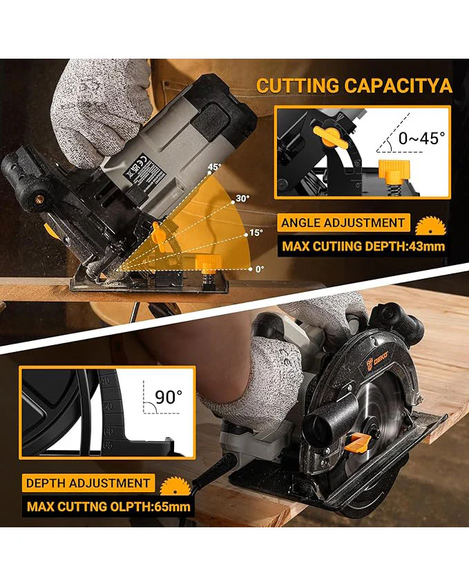 DEKOPRO Circular Saw 1200W 4800RPM 185mm 24T Blade - Image 7
