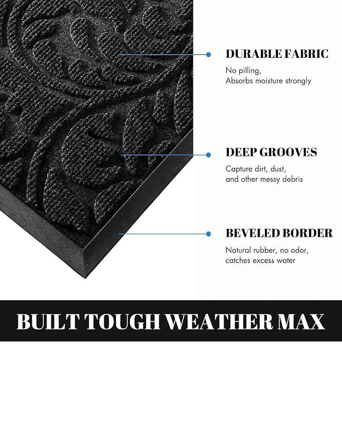 Door Mat Heavy Duty For Home Entrance 92 x 61 cm Black - Image 3