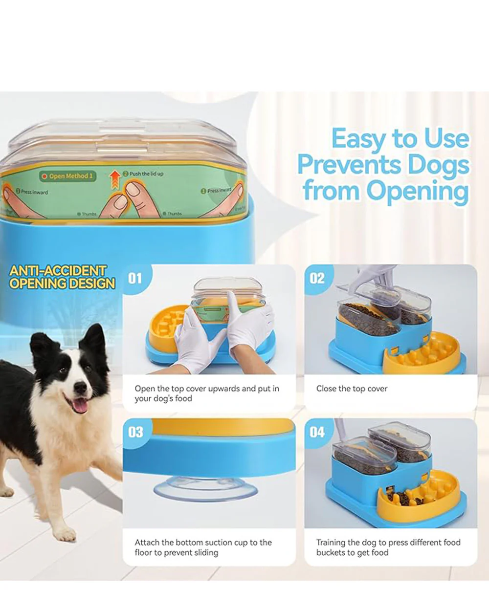 Double Food Bucket Slow Feeder Dog Bowls Puzzle Toy Blue - Image 2
