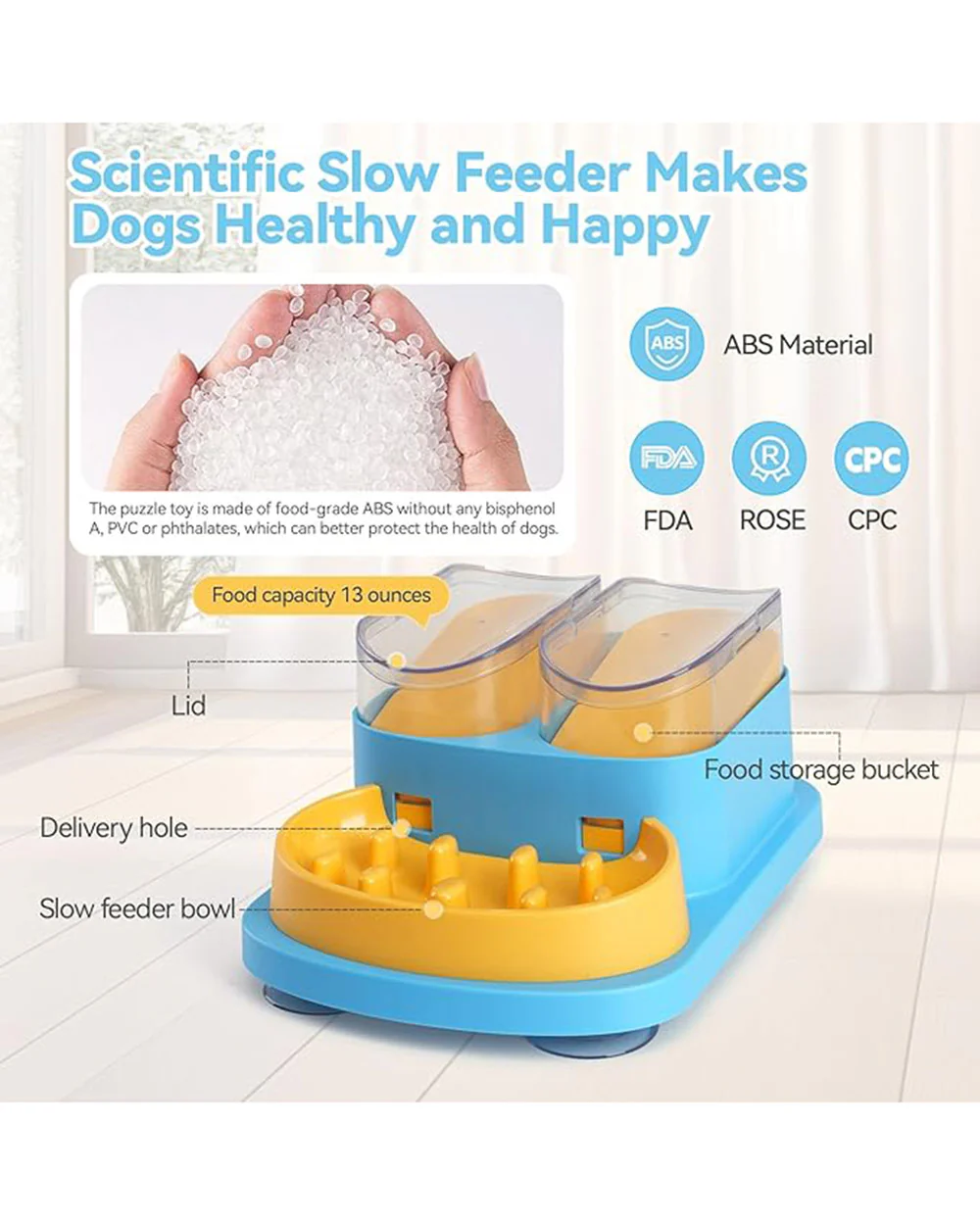 Double Food Bucket Slow Feeder Dog Bowls Puzzle Toy Blue - Image 4
