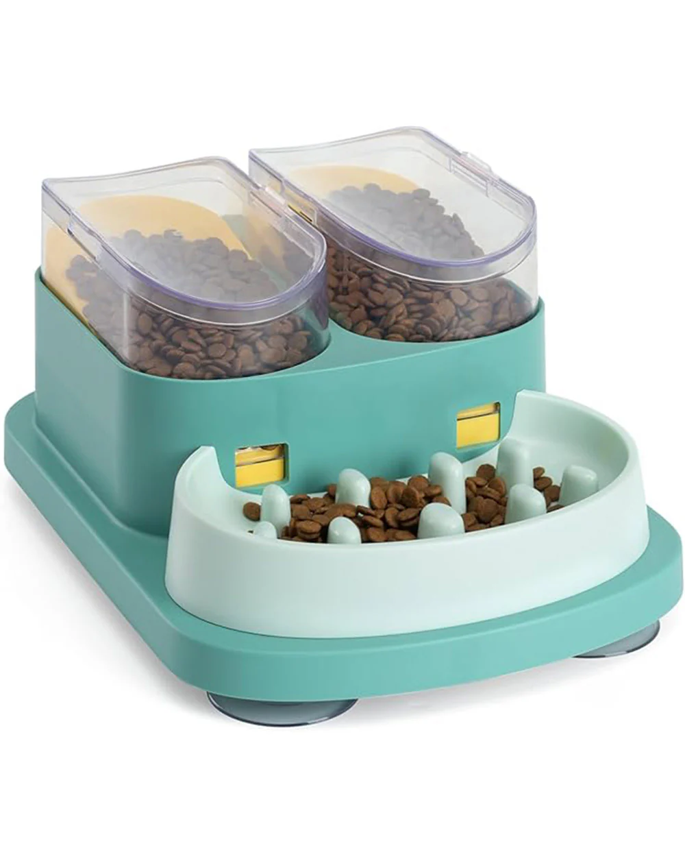 Double Food Bucket Slow Feeder Dog Bowls Puzzle Toy Green
