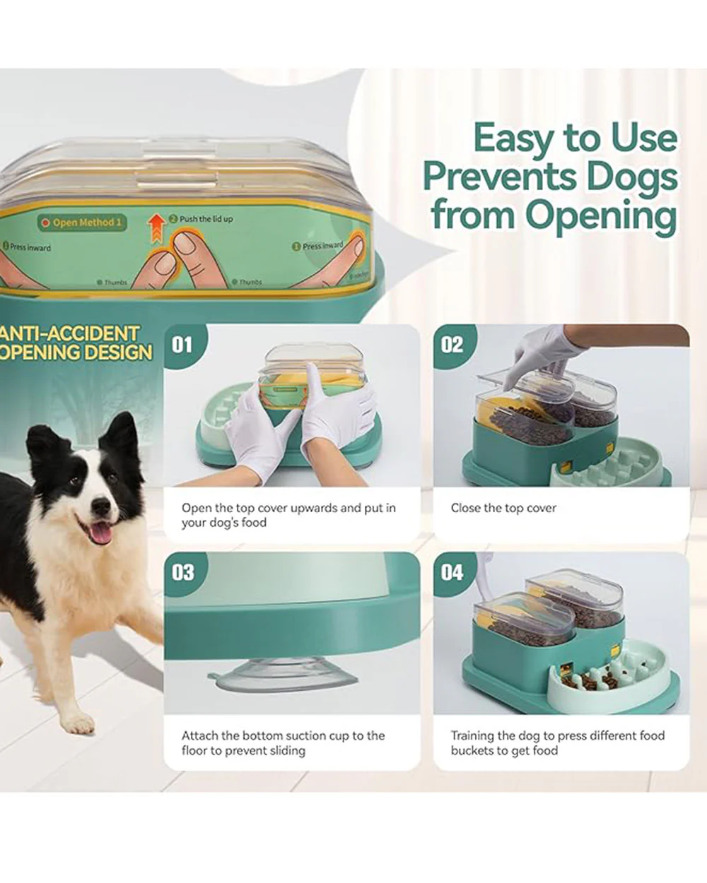 Double Food Bucket Slow Feeder Dog Bowls Puzzle Toy Green - Image 5
