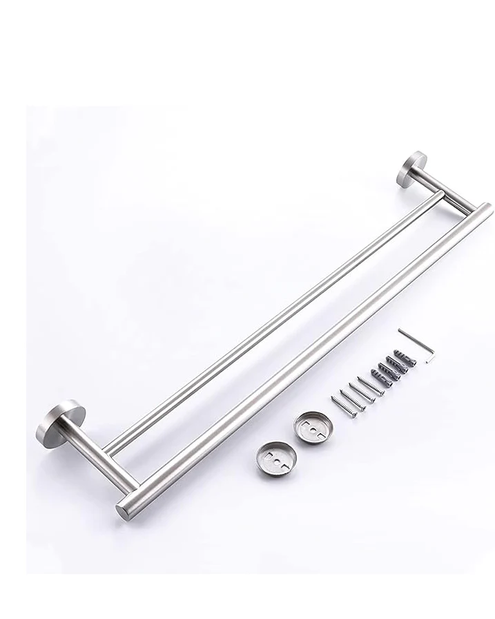 Double Towel Rail Wall Mounted Silver 50cm - Image 2