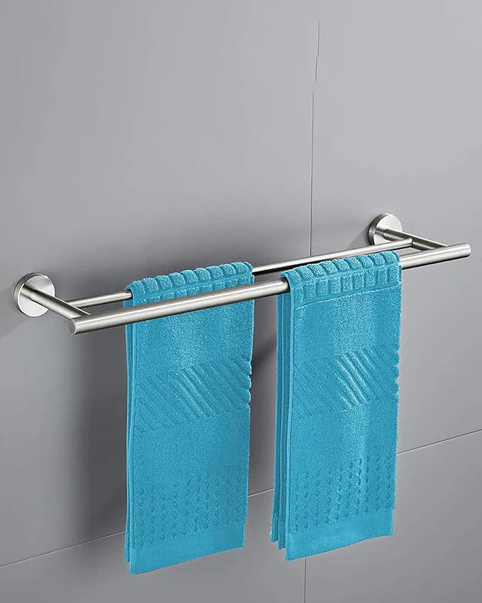 Double Towel Rail Wall Mounted Silver 50cm - Image 4
