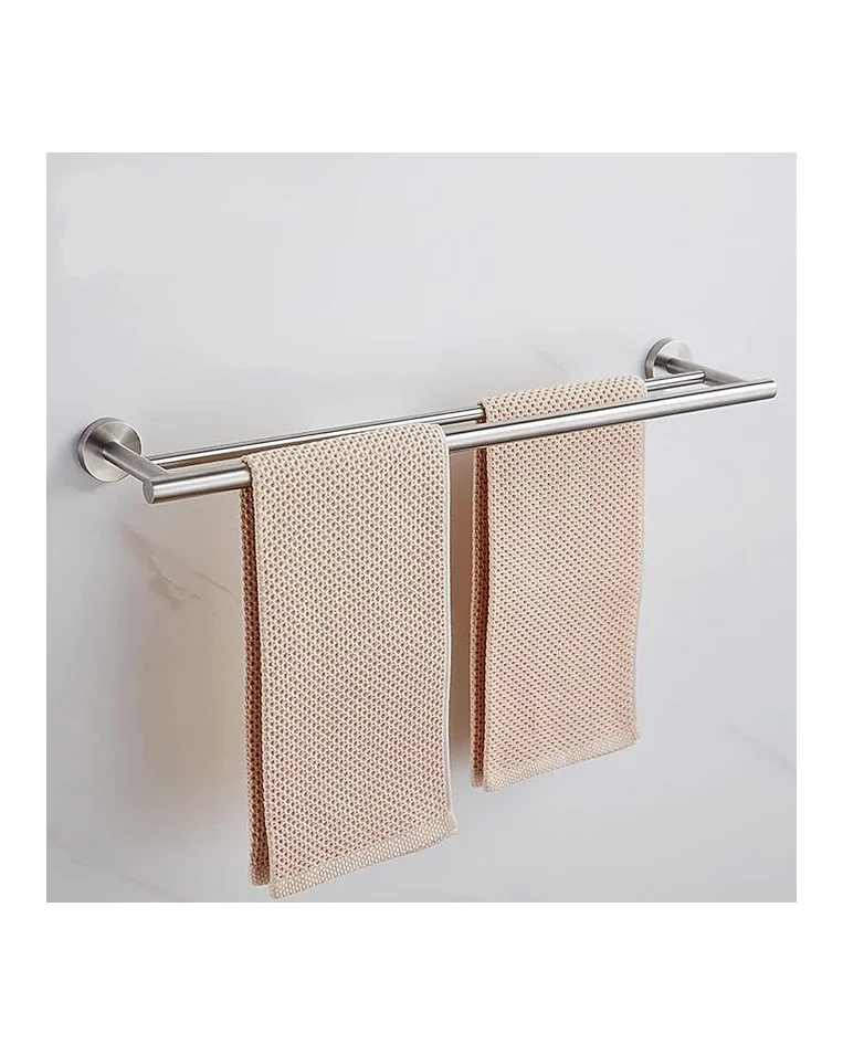 Double Towel Rail Wall Mounted Silver 58cm - Image 2