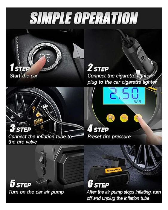 E-SMARTER Car Tyre Inflator Air Compressor - Image 3