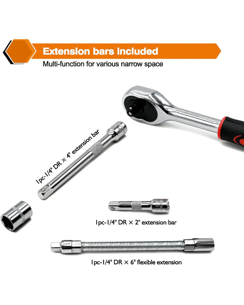 EGOFINE 46 Pieces 1/4" Drive Socket Set Ratchet Wrench DIY - Image 4